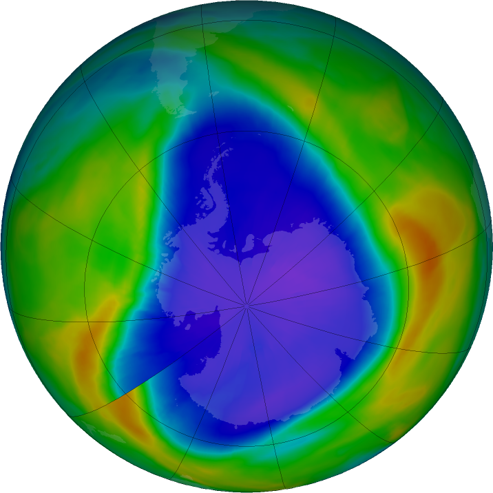 Antarctic ozone map for 16 September 2020